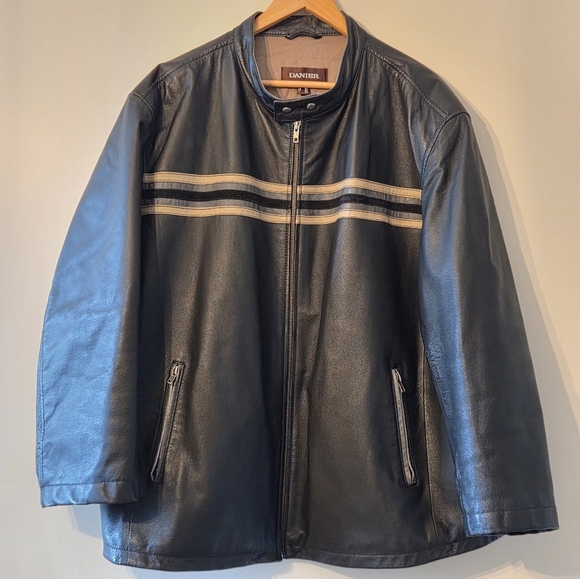 Danier Men's Leather Biker Boho Black Moto Hippie Zip Fall Winter Jacket Sz 3XL - Picture 2 of 14